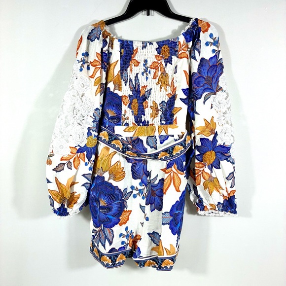 Farm Rio Lace Trim Romper Off-White Summer Flowers Small Medium Large NWT - Picture 6 of 17